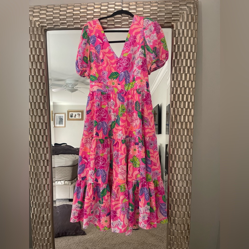 Lilly Pulitzer dress in pink aisle best of friends